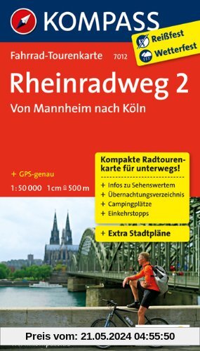 Rheinradweg 2, Von Mannheim nach Köln: Fahrrad-Tourenkarte. GPS-genau. 1:50000.